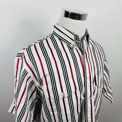 Wrangler Large Vintage Brushpopper Western Shirt Red White Blue Striped Cotton - Image 1 of 4