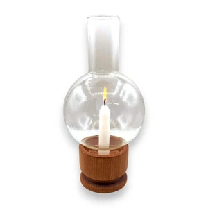 Vintage MCM Modern Minimalist Teak / Glass Hurricane Lamp - Picture 1 of 9