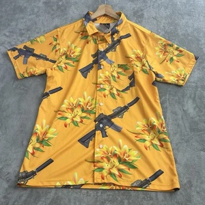 OAF Nation Shirt Mens L Hawaiian Aloha Camp Button Down Yellow MK Tactical Gun - Bild 1 von 8