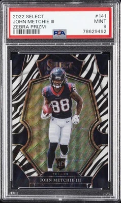 2022 PANINI SELECT ZEBRA PRIZM #141 JOHN METCHIE III PSA 9 - Image 1 of 2