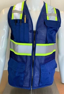 Two Tone High Visibility Reflective Royal Blue Safety Vest (X-Small-5XL) - Picture 1 of 11