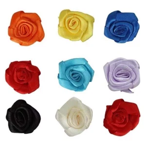 25x Small Mini Satin Ribbon Flowers Rose Wedding Decor Sewing Appliques DIY - Picture 1 of 3