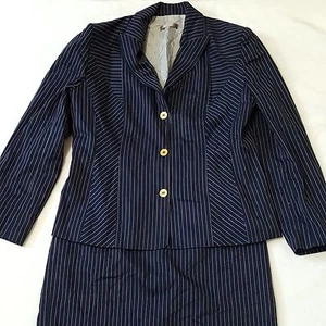 Nicola Pellegrino Sz 14 Skirt Suit Jacket Women Blue Striped 3 Button ITALY MADE - Picture 1 of 7