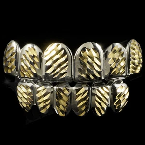 Juego de dientes plateados JOKER PARRILLA enchapados en oro blanco de 14 K corte superior inferior inferior comodín - Imagen 1 de 5