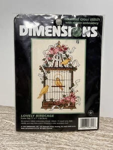 VTG Dimensions "Lovely Birdcage" Counted Cross Stitch 5x7 Craft Kit 6211 NIP - Picture 1 of 3