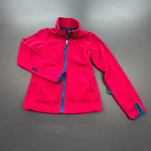 Lands’ End Fleece Jacket Kids Small 7-8 Pink Full Zip Thumbhole Pockets Outdoor - Picture 1 of 9
