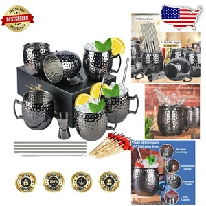Elegant Set of 6 Stainless Steel Moscow Mule Mugs - 18oz Cocktail Essentials - Picture 1 of 9