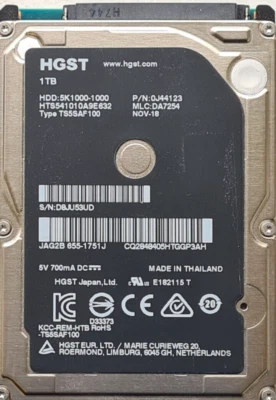 HGST 5K1000-1000 1TB 2.5” Hard Drive DATE: NOV-18 - Image 1 of 3