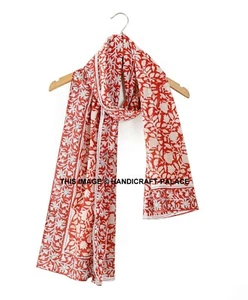 Hand Block Print Women Long Dupatta Sarong Stole Scarf Cotton Indian Fabric New - Picture 1 of 6
