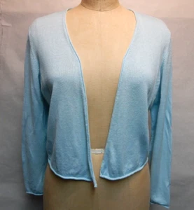 J.Jill Blue Cropped Linen Blend Open Front Cardigan Long Sleeve Sweater SZ L EUC - Picture 1 of 8