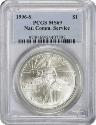 1996-S National Community Service Silver Commemorative Dollar MS69 PCGS - Image 1 of 2