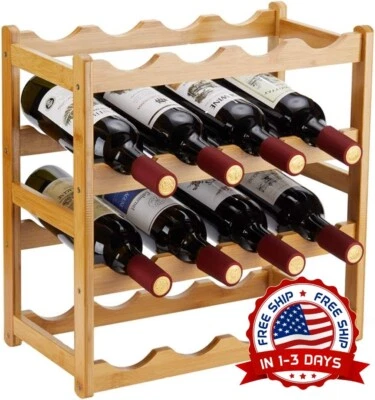 Botellero De Madera Para 16 Botellas - Estante De Exhibición De Vino De 4 Nivele - Image 1 of 4