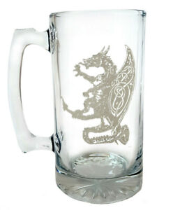 Celtic Dragon 26oz Glass Stein - Free Personalized Engraving, Gift For Him