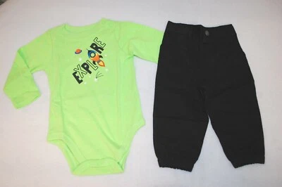 Baby Boys NEON GREEN L/S SHIRT Spaceship EXPLORE Black Pants, Elast Ankle 3-6 MO - Image 1 of 2