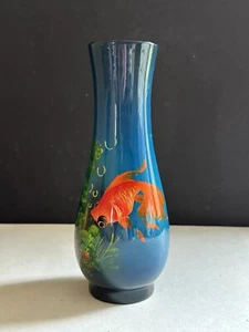 Vintage Japanese Koi Fish Lacquered Hand Painted Vase 7.5” Made in Vietnam - Picture 1 of 21