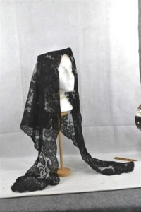 antique black lace fichu mantilla scarf 30 x 68 in. - Picture 1 of 5