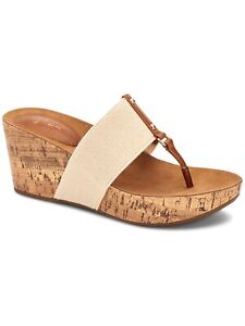 STYLE & COMPANY Womens Beige Piperr Round Toe Wedge Slip On Thong Sandals 9.5 M