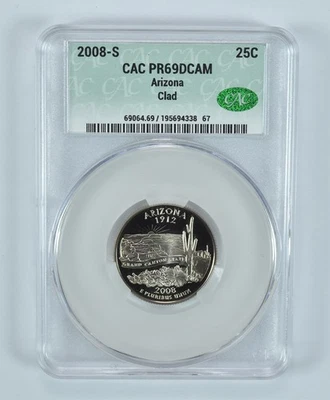 2008-S Washington State Quarter Arizona CLAD PR69 DCAM CAC CACg *4610 - Image 1 of 4