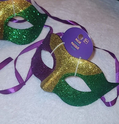 Couples Set MARDI GRAS Purple/Gold/Green Glitter Unisex Party Masquerade MASK - Image 1 of 4