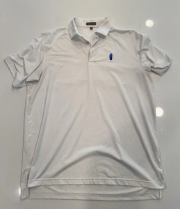 Peter Millar Summer Comfort White Golf Polo Blue Horsebit Logo Large - Picture 1 of 3