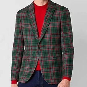 Chaqueta Abrigo Deportivo JF J. Ferrar Para Hombre Calce Ajustado, Cuadros Verde Rojo, S 34/36 SH NUEVO - Imagen 1 de 7
