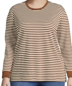 Lands’End Women’s 3X Striped Longsleeve Shirt Light Brown NWOT - Picture 1 of 8
