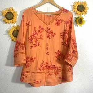 Soft Surroundings Floral V-neck Tunic 3/4 Sleeves Size Medium Women’s - Imagen 1 de 9