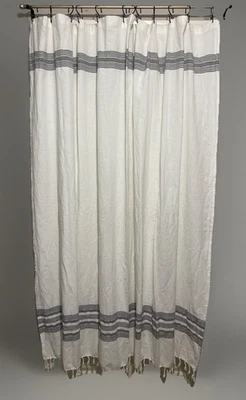 Threshold  Standard Top Shower Curtain  Black Stripe Fringe One Size NWOT - Image 1 of 4