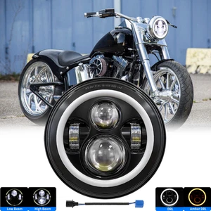 7" Halo LED Headlight w/Turn Signal For Street Glide Fat Boy Heritage Softail - Picture 1 of 6