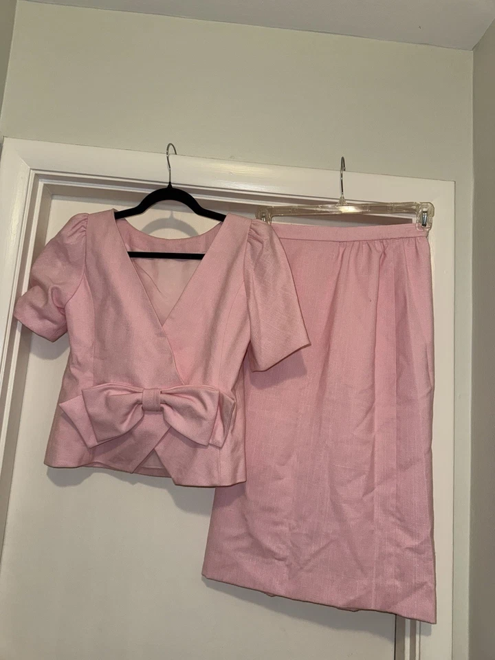 De Colección Raúl Blanco Rosa Lino Forrado Falda Conjunto Lazo Frontal Glinda Girly Talla 8 Foto 1 de 4