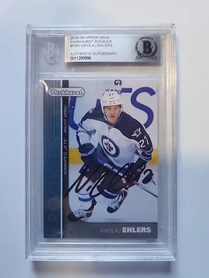 Tarjeta de radiocontrol de novato UD PARKHURST 2015-16 FIRMADA POR NIKOLAJ EHLERS BAS BECKETT AUTO Foto 1 de 2