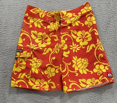 Pantalones Cortos Quiksilver Para Hombres 31 Rojo Amarillo Hawaiano Floral Board Shorts Bañador Foto 1 de 4