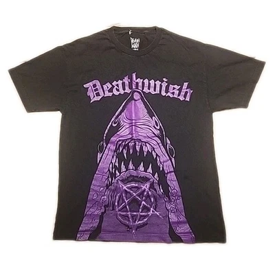 VTG Deathwish Skateboards Shirt Men's Large Purple Shark Pentagram Skater Baker - Image 1 of 4