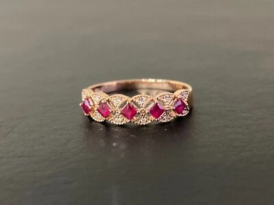 18k Rose Gold Ruby Diamond Ring Size 6.75 Handmade - Image 1 of 4