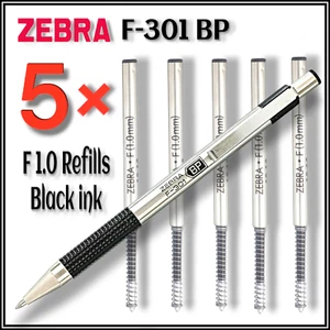 Zebra F Refills x 5 Black Ink 1.0 + 1 ZEBRA F-301 Stainless Steel Ballpoint Pen - Picture 1 of 1