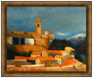 Pierre Bisiaux Original Ölgemälde auf Leinwand signiert Stadtlandschaft gerahmte Kunst - Bild 1 von 4