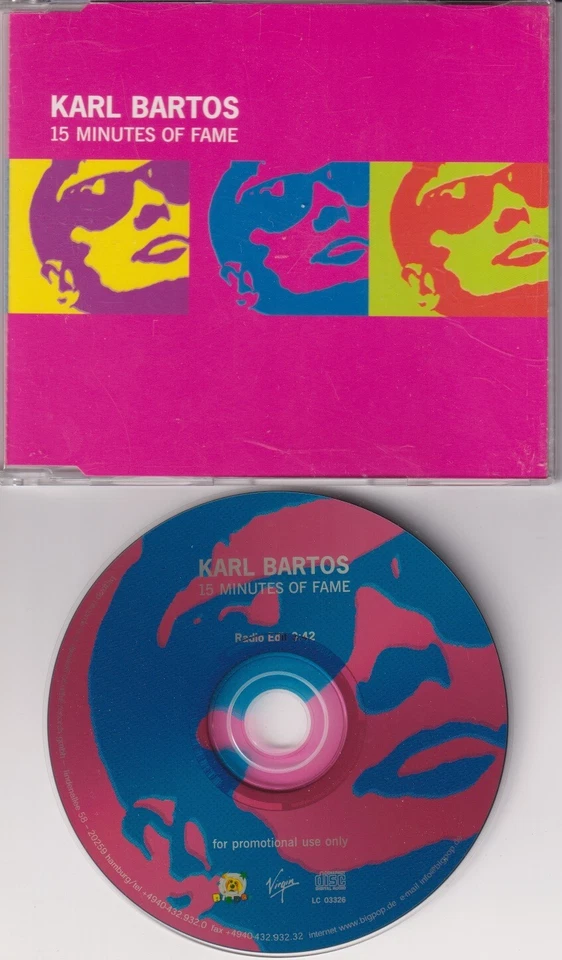 Karl Bartos – 15 Minutes Of Fame - 1 Track Promo SingleCD 2000 Bigpop  kraftwerk - Bild 1 von 1