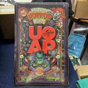 Nuevo letrero de hojalata de pinball UOAP Universal Orlando HHN Halloween Horror Nights 2021 - Imagen 1 de 7