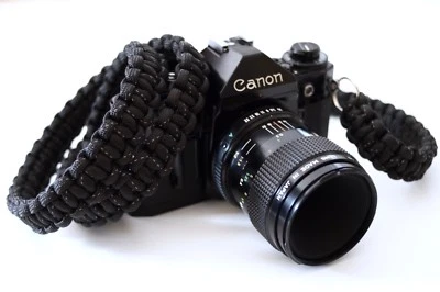 NEW BLACK WHITE PARACORD CAMERA NECK STRAP DSLR MIRRORLESS CANON SONY FUJI 48" - Image 1 of 4