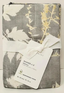 Pottery Barn Shadow Floral Organic KING Shams (Set of 2) ~ Gray Multi - Picture 1 of 2