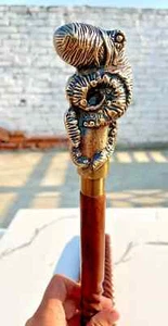 Bastone da passeggio vintage testa di polpo fatto a mano con bella corda design bastone - Foto 1 di 7