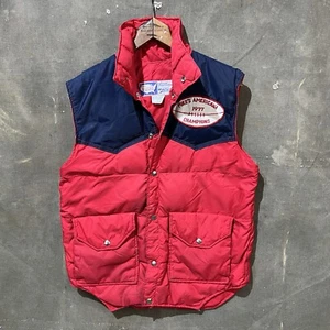 Vintage 70s Patched Goose Down Filled Vest Two-Tone Red Navy Large Made in USA - Bild 1 von 8