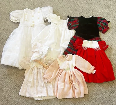 Lote de vestidos vintage de niña talla 2 - 5 - 6 boda rojo Navidad rosa hecho a mano 7 piezas Foto 1 de 4