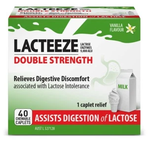 LACTEEZE Double Strength 40 Chewable Caplets Lactose Dairy Digestion - Picture 1 of 1