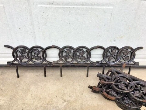 Vintage Cast Iron Lawn/Garden Fence Border Edging Double-Ring Ivy EACH 11.5Lx9"T Cover