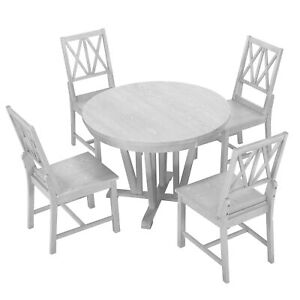 Rustic 5-Piece Extendable Dining Table Set Gray Trestle Table 4 Cross Back Chair