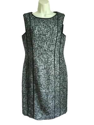 Vestido Talbots talla 8 funda sin mangas negro blanco espiga alpaca mohair Foto 1 de 4
