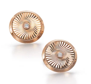 Bezel Set 0.10CT White Moissanites & Solid 10K Rose Gold Twisted Circle Cufflink - Picture 1 of 3
