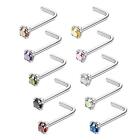 10pcs Assorted Color Crystal L Shaped Nose Rings Body Jewelry Piercing 18G