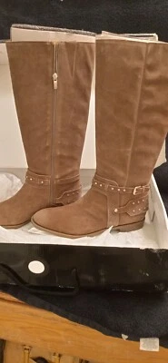 Botas altas de moto de cuero para mujer Foto 1 de 4